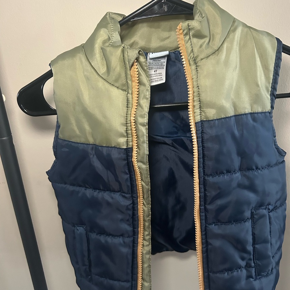 Little Lad 4T Puffer Vest Navy Blue & Green Quilted Toddler Boy Outerwear
